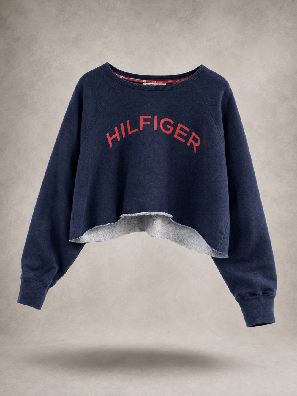 Tommy Hilfiger Navy Cropped Sweatshirt with Red Logo Arch